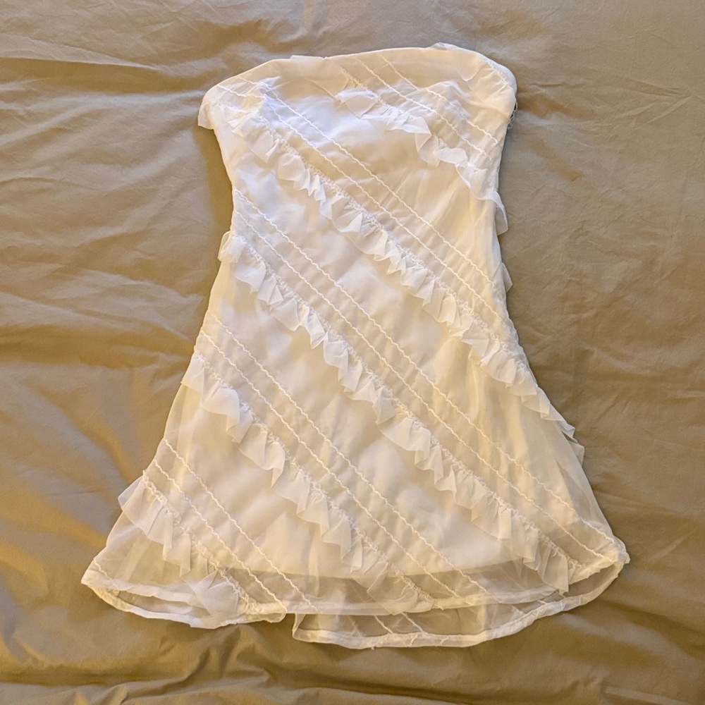 Princess Polly Lars White Strapless Ruffle Dress
